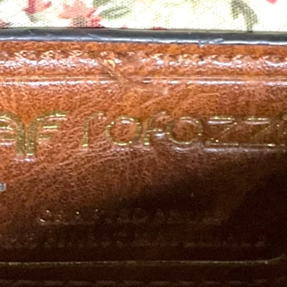 Rofozzi Cognac Brown Vegan Leather Satchel Crossbody Bag Floral Lining‎ Gunmetal